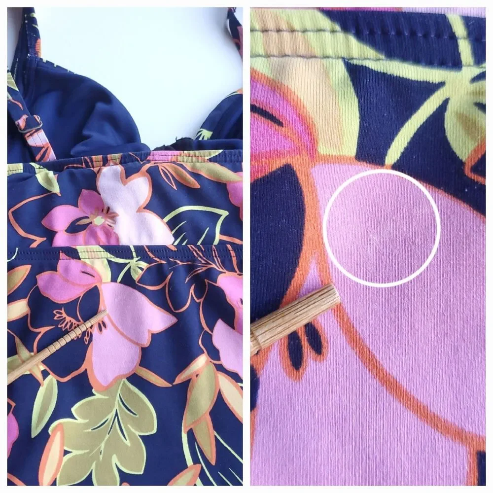 Lands End Tankini Swim Top Size 8 Deep Sea Jungle Print Blue Underwire NO PADS - Picture 6 of 11